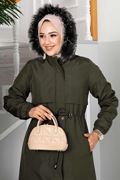 Genel Markalar Eflin Kapşonlu Tesettür Mont Haki