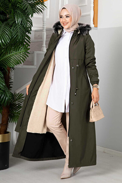 Genel Markalar Eflin Kapşonlu Tesettür Mont Haki