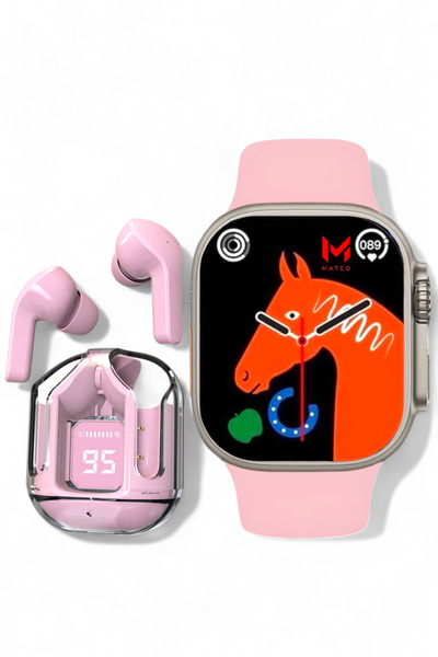 MATEO Akıllı saat 45mm Pembe Watch 8 Ultra Arama Bildirim ve Ultra Pods Max B...