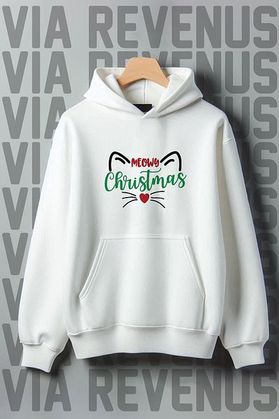 Vordevia Model de pisică de Crăciun Meowy - Hanorac cadou cu glugă, cu 3 fire