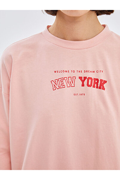 LC Waikiki Lcw Crew Neck Printed Oversize Women's Sweatshirt Tunic