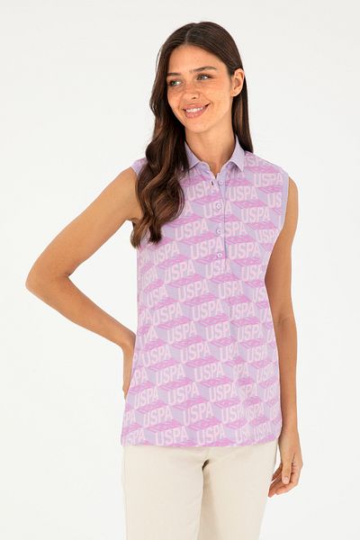 U.S. Polo Assn. Tricou cu gât polo fără mâneci liliac pentru femei 50282902-vr034