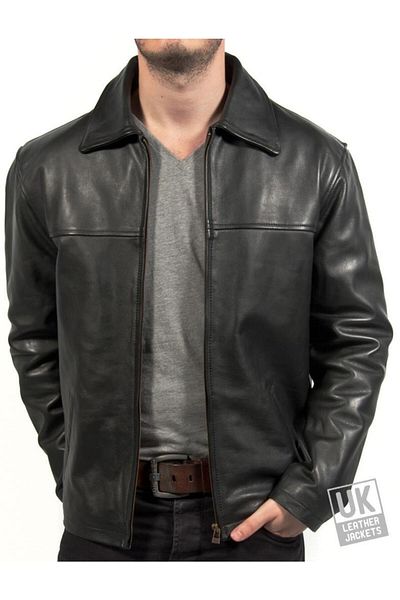 Derimont's Genuine Leather Black Superior Zippered Men's Leather Jacket