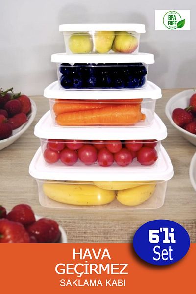 Herza House Trendy Rectangular Storage Container Set of 5 - 400 ml and 2700 ml Capacity