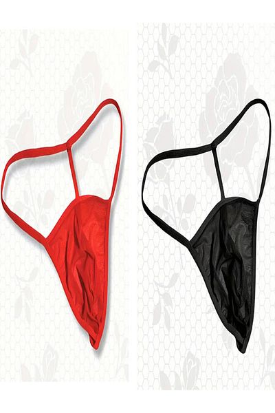ŞAHANE İÇ GİYİM Emsay Store 2 Pieces Fancy Transparent Sexy Tulle Men's String Black-Red
