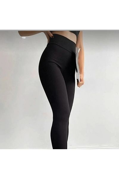 F&M STORE Jambiere termice negre cu nervuri Miss Efteya