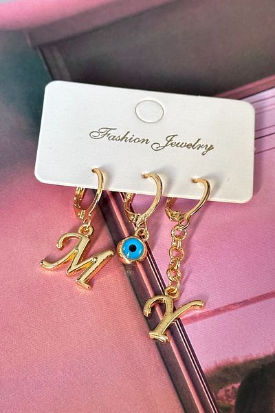 Trendy Butik Letters Selectable Chain Model Set Earrings