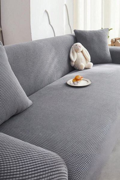intil Flexible and Washable Lycra Stretch - Square Patterned Three-Person Denim Cover Sofa Cover