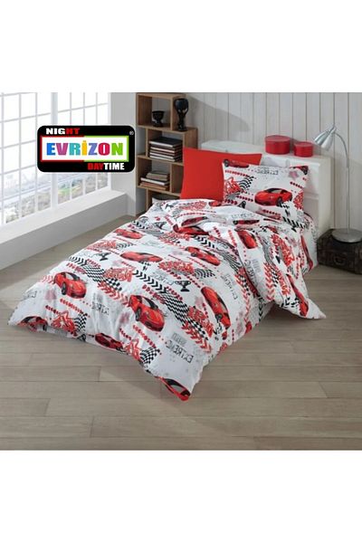 EVRİZON Red Car Patterned Single Duvet Cover Set for Boys