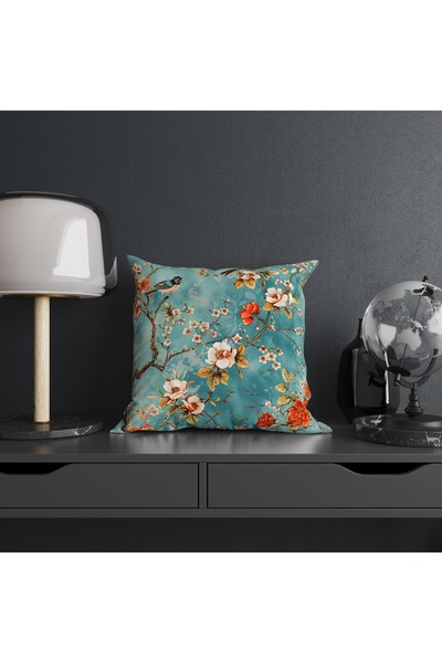 Şah Dekor Husă de pernă cu imprimeu digital din 4 piese, cu modele de păsări și flori, cu tematică natură