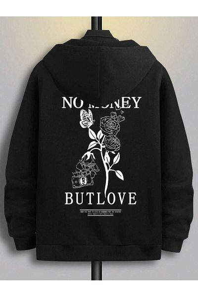 Pink Sky Hanorac negru oversize cu glugă, fără bani, dar dragoste