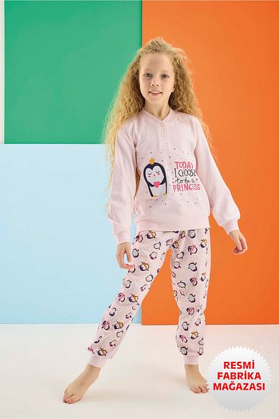 Aydoğan Winter Interlock Powder Pajamas Set for Girls - Long Sleeve, 100% Cotton - Aydogan ®   1690