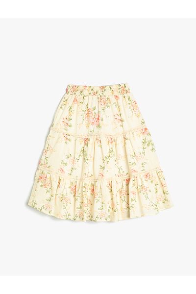 Koton Fustă midi din Bumbac - Model Floral și Talie elastică