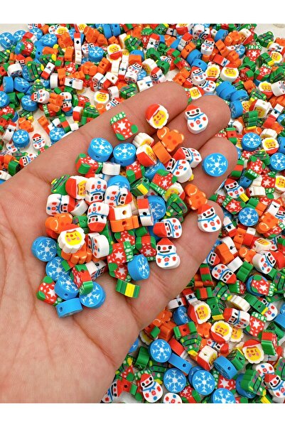 Ebruli Boncuk 10mm Yılbaşı Karışık Renkli Boncuk Takı Aksesuar Bead (100 Adet)