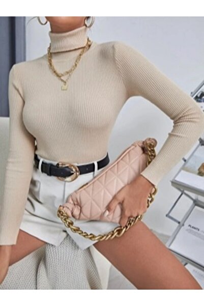 Cosy&Chic Πουλόβερ με ζιβάγκο σε μπεζ βαμβακερό ζιβάγκο