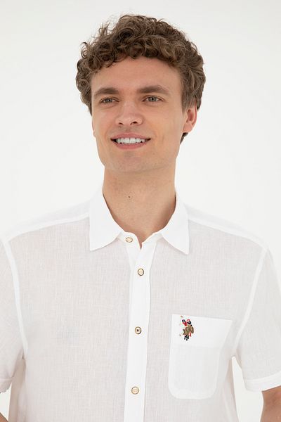 U.S. Polo Assn. Λευκό κοντομάνικο ανδρικό πουκάμισο - 50284296-VR013