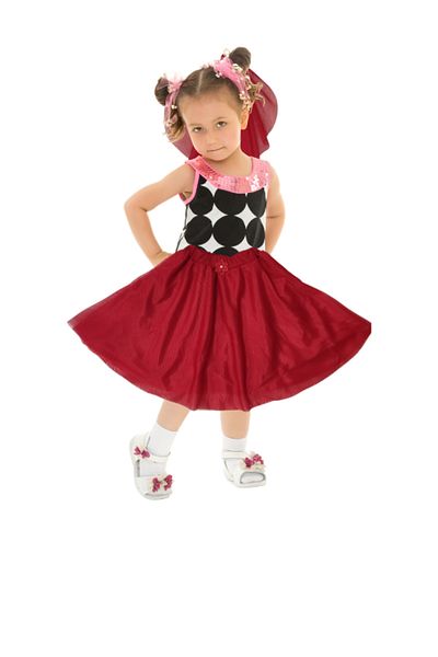 Tradinyom Girls' Red Skirt with Tutu Skirt and Hair Clip for Birthday Carnival
