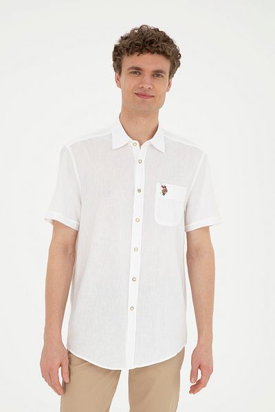 U.S. Polo Assn. Λευκό κοντομάνικο ανδρικό πουκάμισο - 50284296-VR013