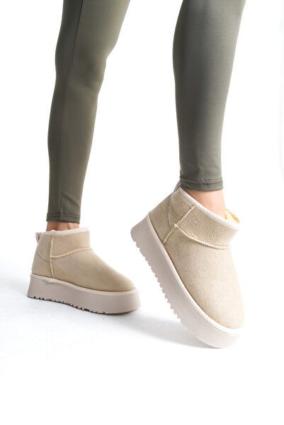 TOGET Ten Kadın Bot Kalın Taban Mini İçi Kürklü Süet Bot