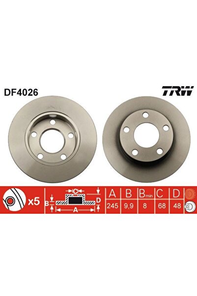TRW KB TRW DF4026-FREN DİSKİ ARKA PASSAT B5 96 -  / A4 DÜZ 245mm 8D0615601A 8...