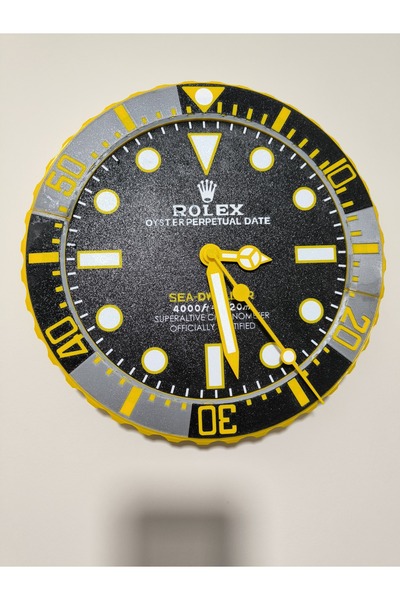 WORK3D Yellow and Black Themed R0Lex Inspired Wall Clock - Round Design