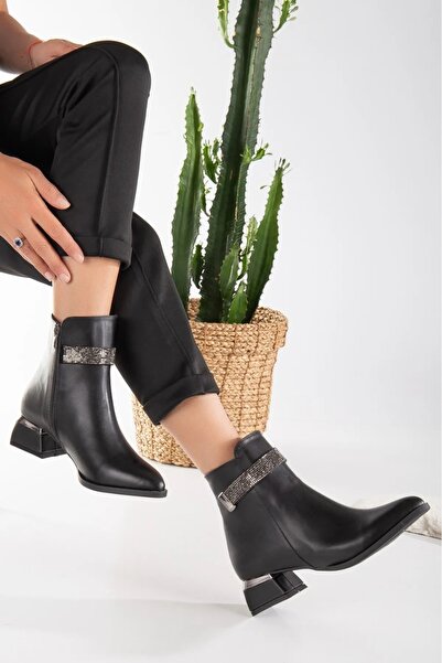 TOGET Siyah Kadın Bot Şerit Taşlı Günlük Kadın Bot Şık Ve Rahat