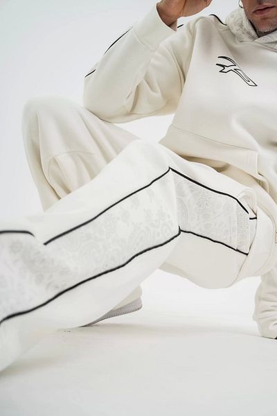 AXXAN Polizei Premium White Baggy Sweatpants - Printed with Intermediate Piping