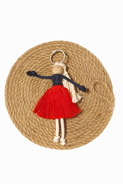 nftart.design سلسلة مفاتيح مكرامية محبوكة للفتيات مع تنورة حمراء/حلية حقيبة