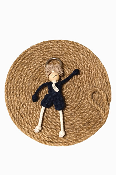 nftart.design سلسلة مفاتيح مكرامية محبوكة للأولاد باللون الأزرق الداكن/حلية ح...