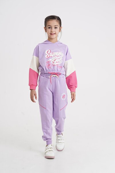 Mışıl Kids Set de trening pentru fete, cu glugă, cu imprimeu Super Girl