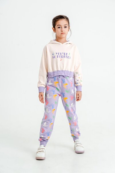 Mışıl Kids You're So Perfect Baskılı Kapüşonlu Alt Üst Kız Çocuk Eşofman Takımı
