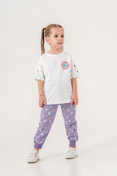 Mışıl Kids Girl's Polka Dot Printed T-Shirt and Sweatpants Set