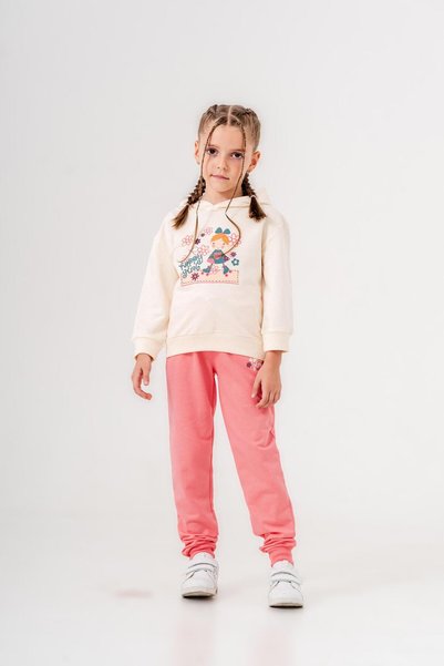 Mışıl Kids Set de trening pentru fete cu glugă și imprimeu Happy Girl