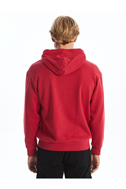 LC Waikiki Lcw Casual Red Printed Long Sleeve Men's Thick Hoodie