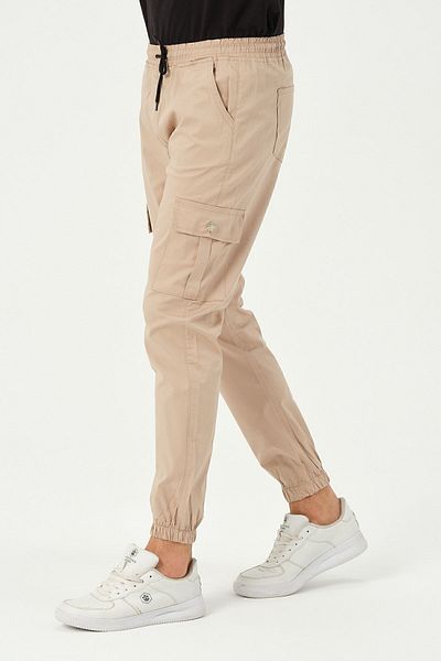 LEVENAN Men's Cream Cargo Pocket Jeans