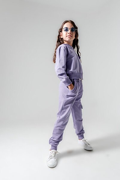 Mışıl Kids THE REAL WORLD Etiketli Kargo Cepli Kapüşonlu Kız Çocuk Alt Üst Eşofman Takımı