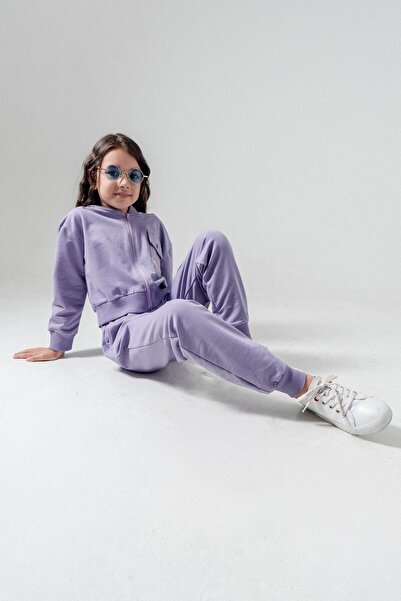 Mışıl Kids THE REAL WORLD Etiketli Kargo Cepli Kapüşonlu Kız Çocuk Alt Üst Eşofman Takımı