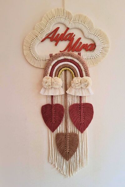 Doa Fil Store Makrome Isme Özel Bulut Gökkuşağı El Yapımı Bebek Kapı Bebek Od...