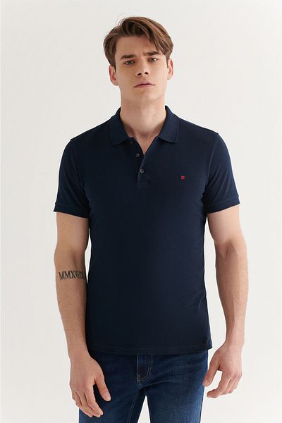 Avva Ανδρικό μπλουζάκι Navy Blue 100% βαμβακερό Cool Holding Polo Neck T-shirt E 001004