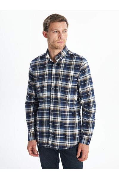 LC Waikiki Ανδρικό πουκάμισο κανονικής εφαρμογής μακρυμάνικο καρό Gabardine