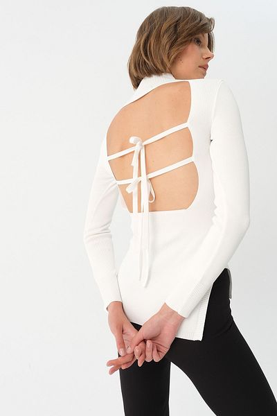 PARKhande Open Back Sweater with Side Slits - White