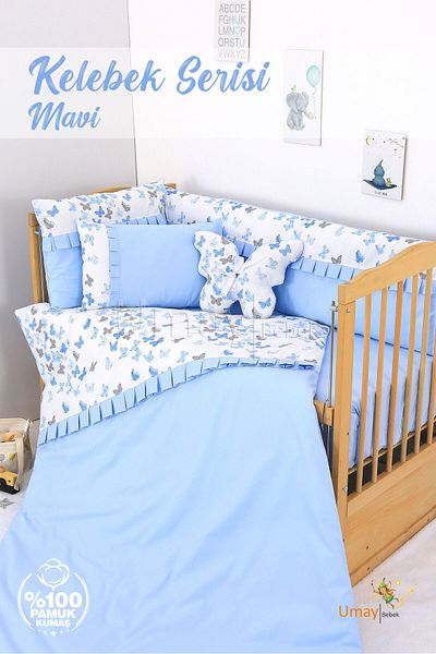Umaybebek طقم غطاء لحاف أطفال مقاس 70x110، حشوة، شرشف مسطح - 100% قطن
