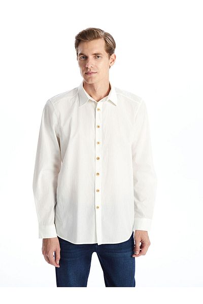 LC Waikiki Lcw Eco Ecru Regular Fit Long Sleeve Men's Shirt