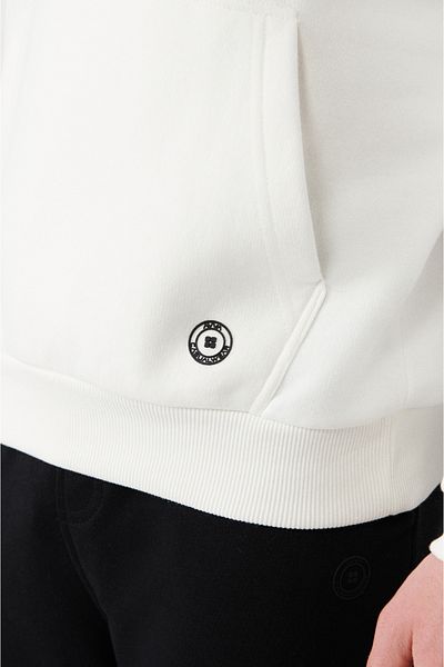 Avva Weißes Herren-Sweatshirt mit Kapuze und 3 Fäden aus Baumwolle E 001018