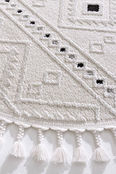 Koza Halı Malta İskandinav Krem Siyah Halı Oturma Odası Yatak Odası Koridor Mutfak Makine Halısı 33412