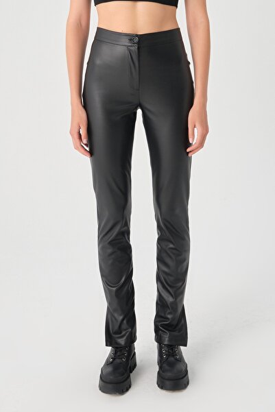 PARKhande Paçası Yırtmaçlı Boru Paça Deri Pantolon