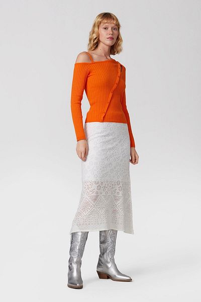 PARKhande Boat Neck Front Cross Button Sweater - Orange