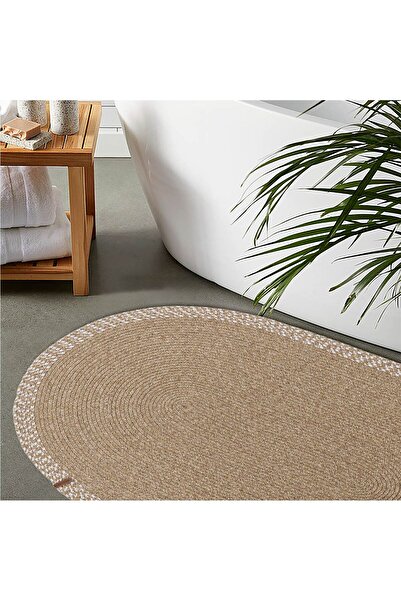 Koza Halı Cesta El Yapımı Pamuklu Natural Bej Jüt Hasır Dekoratif Kilim 9036