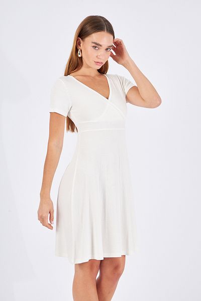 LİVE SPORT Women's Waist Belt Detailed Short Sleeve V Neck Wrap Mini Length Dress