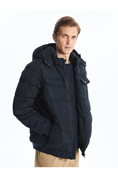 LC Waikiki Palton pentru bărbați cu glugă, model standard, albastru bleumarin